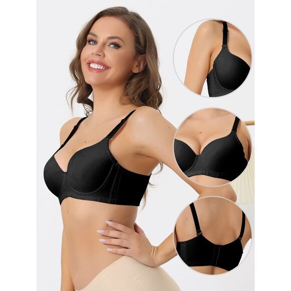 Underwire Lightly Bra Detachable Straps Push-up Soft 3/4 Cup Bralette Black - Picture 3 of 6